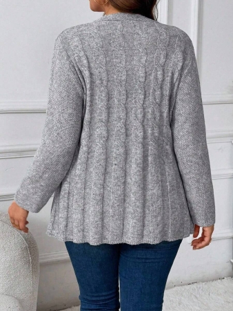 Plus Size Women Cable Flower Pattern Long Sleeve Single-Breasted Casual Cardigan Winter Fall Autumn - Image 43