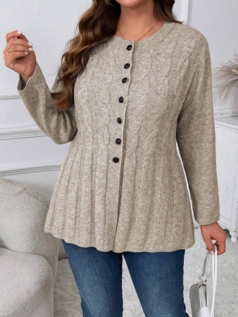 Plus Size Women Cable Flower Pattern Long Sleeve Single-Breasted Casual Cardigan Winter Fall Autumn - Image 51