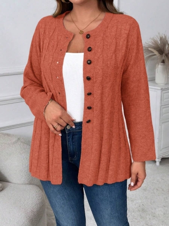 Plus Size Women Cable Flower Pattern Long Sleeve Single-Breasted Casual Cardigan Winter Fall Autumn - Image 53