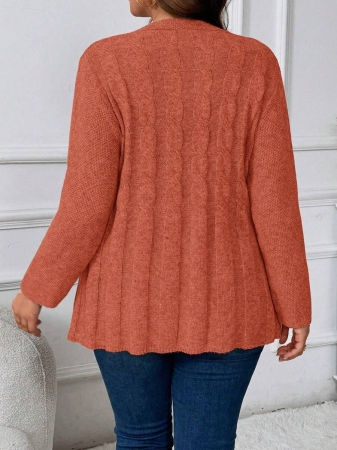 Plus Size Women Cable Flower Pattern Long Sleeve Single-Breasted Casual Cardigan Winter Fall Autumn - Image 54