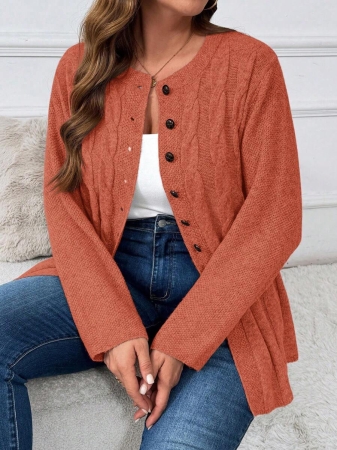 Plus Size Women Cable Flower Pattern Long Sleeve Single-Breasted Casual Cardigan Winter Fall Autumn - Image 55