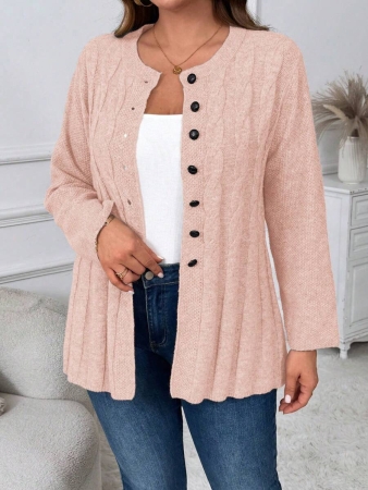 Plus Size Women Cable Flower Pattern Long Sleeve Single-Breasted Casual Cardigan Winter Fall Autumn - Image 58