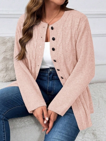 Plus Size Women Cable Flower Pattern Long Sleeve Single-Breasted Casual Cardigan Winter Fall Autumn - Image 60