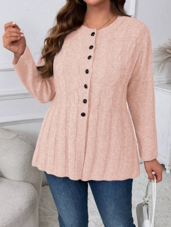 Plus Size Women Cable Flower Pattern Long Sleeve Single-Breasted Casual Cardigan Winter Fall Autumn - Image 61