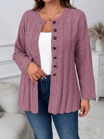 Plus Size Women Cable Flower Pattern Long Sleeve Single-Breasted Casual Cardigan Winter Fall Autumn - Image 63