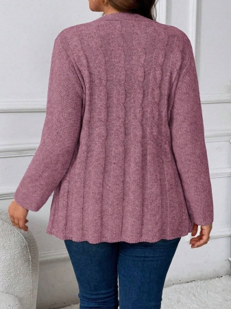 Plus Size Women Cable Flower Pattern Long Sleeve Single-Breasted Casual Cardigan Winter Fall Autumn - Image 64