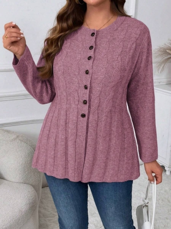 Plus Size Women Cable Flower Pattern Long Sleeve Single-Breasted Casual Cardigan Winter Fall Autumn - Image 66