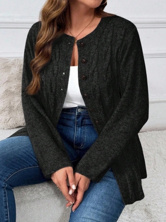 Plus Size Women Cable Flower Pattern Long Sleeve Single-Breasted Casual Cardigan Winter Fall Autumn - Image 70