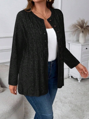 Plus Size Women Cable Flower Pattern Long Sleeve Single-Breasted Casual Cardigan Winter Fall Autumn - Image 72