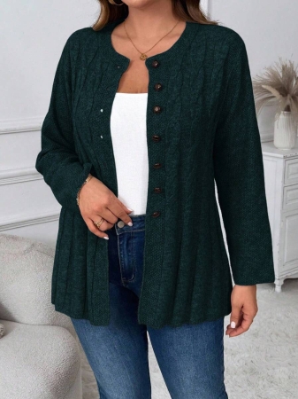 Plus Size Women Cable Flower Pattern Long Sleeve Single-Breasted Casual Cardigan Winter Fall Autumn - Image 73