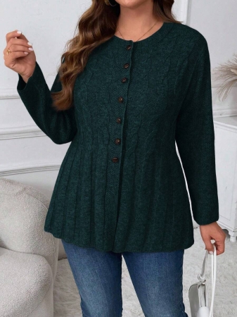 Plus Size Women Cable Flower Pattern Long Sleeve Single-Breasted Casual Cardigan Winter Fall Autumn - Image 76