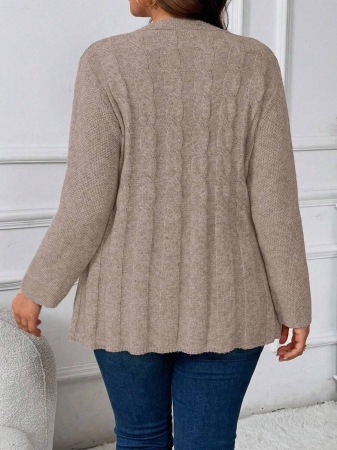 Plus Size Women Cable Flower Pattern Long Sleeve Single-Breasted Casual Cardigan Winter Fall Autumn - Image 79