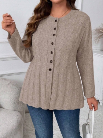Plus Size Women Cable Flower Pattern Long Sleeve Single-Breasted Casual Cardigan Winter Fall Autumn - Image 81