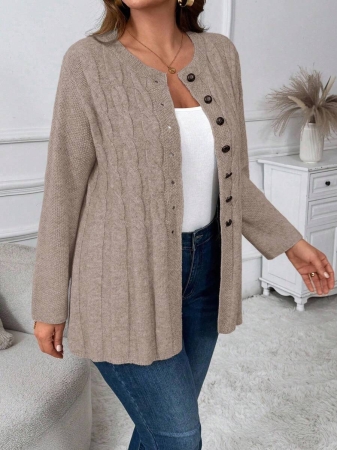 Plus Size Women Cable Flower Pattern Long Sleeve Single-Breasted Casual Cardigan Winter Fall Autumn - Image 82
