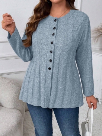 Plus Size Women Cable Flower Pattern Long Sleeve Single-Breasted Casual Cardigan Winter Fall Autumn - Image 86