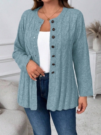 Plus Size Women Cable Flower Pattern Long Sleeve Single-Breasted Casual Cardigan Winter Fall Autumn - Image 88