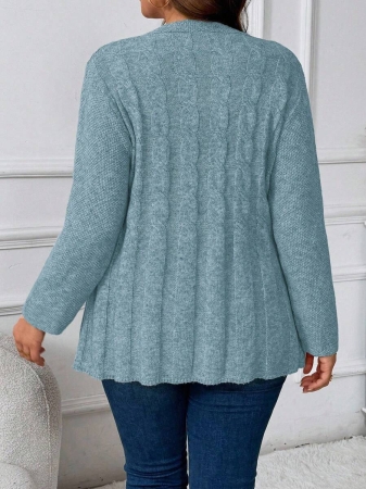 Plus Size Women Cable Flower Pattern Long Sleeve Single-Breasted Casual Cardigan Winter Fall Autumn - Image 89