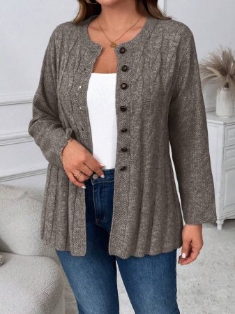 Plus Size Women Cable Flower Pattern Long Sleeve Single-Breasted Casual Cardigan Winter Fall Autumn - Image 93