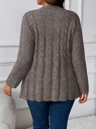 Plus Size Women Cable Flower Pattern Long Sleeve Single-Breasted Casual Cardigan Winter Fall Autumn - Image 94