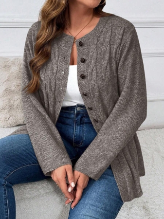 Plus Size Women Cable Flower Pattern Long Sleeve Single-Breasted Casual Cardigan Winter Fall Autumn - Image 95