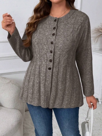Plus Size Women Cable Flower Pattern Long Sleeve Single-Breasted Casual Cardigan Winter Fall Autumn - Image 96