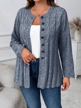 Plus Size Women Cable Flower Pattern Long Sleeve Single-Breasted Casual Cardigan Winter Fall Autumn - Image 98