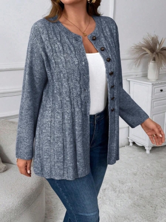 Plus Size Women Cable Flower Pattern Long Sleeve Single-Breasted Casual Cardigan Winter Fall Autumn - Image 102