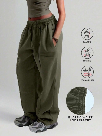 Plus Women's Solid Color Casual Loose With Pocket Solid Color Pants - Image 2