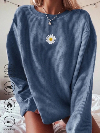 INAWLY Plus Size Crew Neck Daisy Print Long Sleeve Loose Casual T-Shirt Graphic Tees Women Tops For Spring Outfit, For Winter Fall Cloth For Women - Image 2