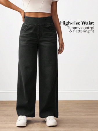 Flexra Plus Size Women Casual Commuter Versatile High Waist Comfortable Belted Slant Pocket Straight Leg Jeans - Image 5