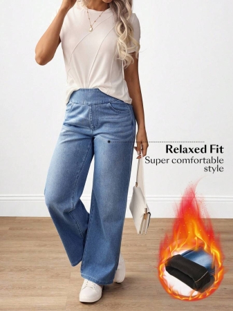 Flexra Plus Size Women Casual Commuter Versatile High Waist Comfortable Belted Slant Pocket Straight Leg Jeans - Image 9