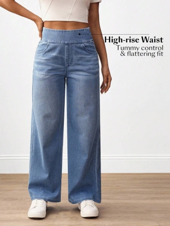 Flexra Plus Size Women Casual Commuter Versatile High Waist Comfortable Belted Slant Pocket Straight Leg Jeans - Image 15