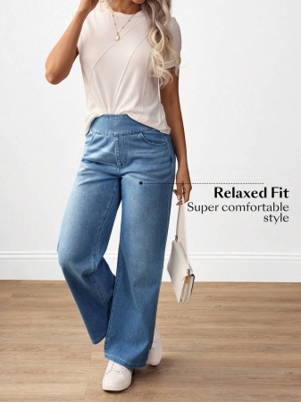 Flexra Plus Size Women Casual Commuter Versatile High Waist Comfortable Belted Slant Pocket Straight Leg Jeans - Image 20