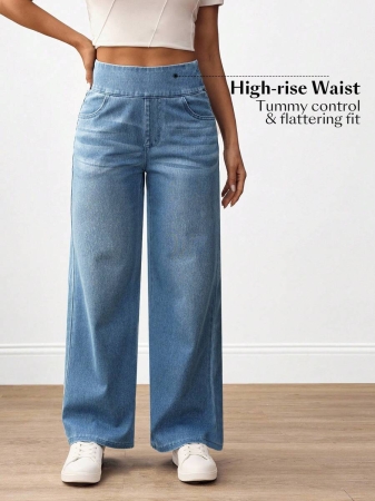 Flexra Plus Size Women Casual Commuter Versatile High Waist Comfortable Belted Slant Pocket Straight Leg Jeans - Image 22