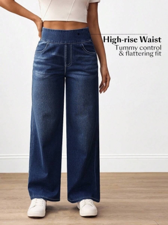 Flexra Plus Size Women Casual Commuter Versatile High Waist Comfortable Belted Slant Pocket Straight Leg Jeans - Image 28