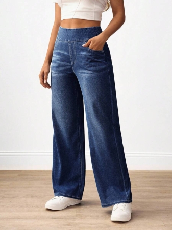 Flexra Plus Size Women Casual Commuter Versatile High Waist Comfortable Belted Slant Pocket Straight Leg Jeans - Image 29