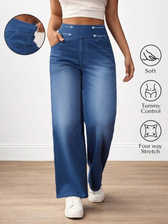 Flexra Plus Size Women Casual Commuter Versatile High Waist Comfortable Belted Slant Pocket Straight Leg Jeans - Image 31