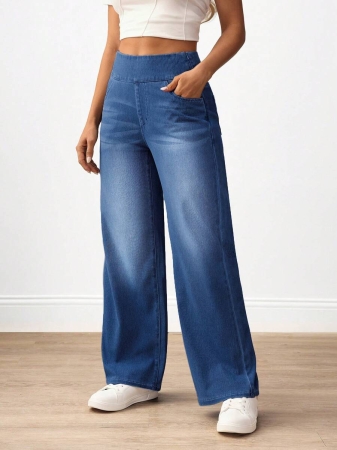 Flexra Plus Size Women Casual Commuter Versatile High Waist Comfortable Belted Slant Pocket Straight Leg Jeans - Image 35