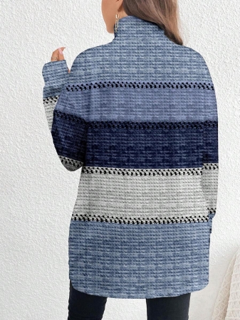 EMERY ROSE Thanksgiving Merlot Color Striped Print Casual Minimalist Plus Size Women Turtleneck Long T-Shirt, Autumn/Winter - Image 3