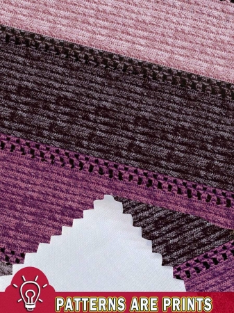 EMERY ROSE Thanksgiving Merlot Color Striped Print Casual Minimalist Plus Size Women Turtleneck Long T-Shirt, Autumn/Winter - Image 9