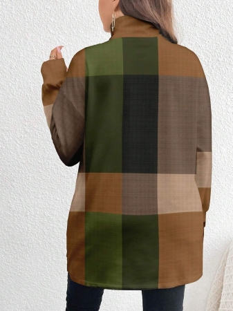 EMERY ROSE Thanksgiving Merlot Color Striped Print Casual Minimalist Plus Size Women Turtleneck Long T-Shirt, Autumn/Winter - Image 12