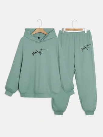 SHEIN EZwear Plus Letter Graphic Hoodie & Sweatpants