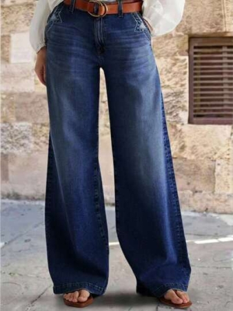 Plus Size Women's Washed Casual Versatile Elastic Jeans, With Design Details Like Floral Pockets And Slanted Pockets, Comfortable And Stretchy, Casual And Fashionable, Suitable For Various Occasions, And Diverse, Essential Item To Upgrade Your Wardrobe. 2025 New Hot Selling Women's Jeans, Versatile For All Seasons