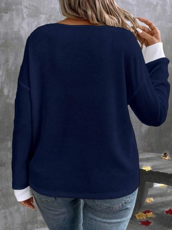 EMERY ROSE New Fashion Casual V-Neck Long Sleeve T-Shirt For Plus Size Women Fall Cloth For Women - Image 40