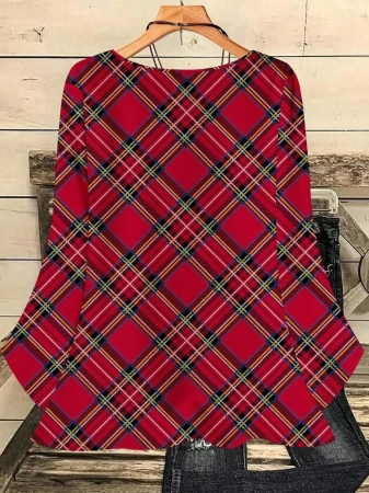 EMERY ROSE Plus Size Women's Casual Romantic Plaid Pattern Colorblock Print Round Neck Loose 3/4 Sleeve Shirt, Black Fall Tops Women Womens Casual Tops Casual Blouses For Women Business Casual Woman Top Quarter Sleeve Tops - Image 17