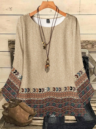 EMERY ROSE Plus Size Women's Casual Romantic Plaid Pattern Colorblock Print Round Neck Loose 3/4 Sleeve Shirt, Black Fall Tops Women Womens Casual Tops Casual Blouses For Women Business Casual Woman Top Quarter Sleeve Tops - Image 45