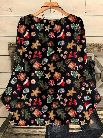 EMERY ROSE Plus Size Women's Casual Romantic Plaid Pattern Colorblock Print Round Neck Loose 3/4 Sleeve Shirt, Black Fall Tops Women Womens Casual Tops Casual Blouses For Women Business Casual Woman Top Quarter Sleeve Tops - Image 61