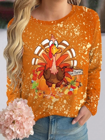 SHEIN LUNE Plus Size Creative Halloween Pumpkin & Cartoon Animal Print Casual Long Sleeve T-Shirt Fall Cloth For Women - Image 4