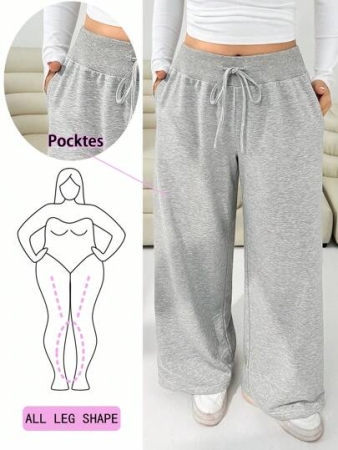 Solflare Comfortable And Casual Plain Knitted Low-Rise Wide-Leg Women's Sweatpants,Fall,Winter,Back To School,Warm