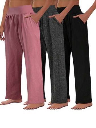 3pcs Plus Size Women Set, Knitted Wide Leg Pants In Pink, Gray & Black, Casual Outfits With Pockets, Autumn/Winter Fall Cloth For Women